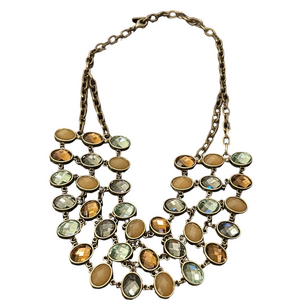 St. Thomas multicolored faceted stone bib 21”  glam Necklace.